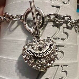 Juicy Couture Silver Crystal Pavé Heart Charm Bracelet